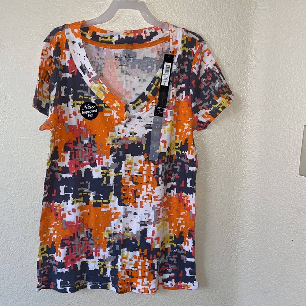 BNWT Nicole Miller 100% cotton knit fabric top # Size L